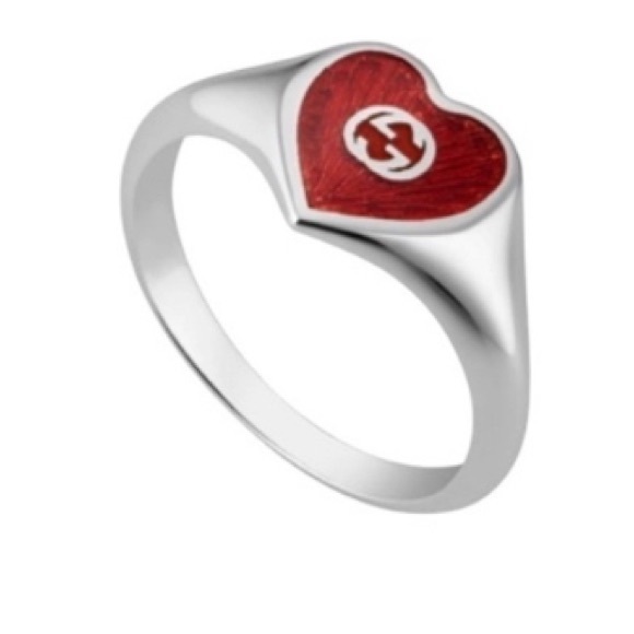 Authentic Gucci Red Heart Ring – 925 Sterling Silver Designer Jewelry Size 9 - Picture 1 of 9